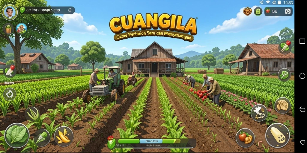 Tampilan gameplay CUANGILA dengan suasana pertanian yang menawan.
