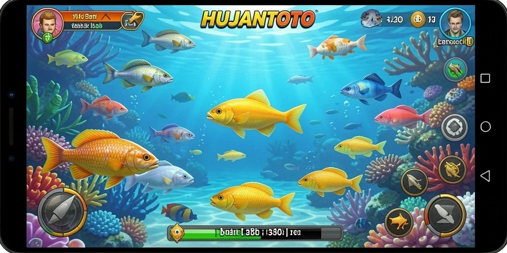 Screenshot HUJANTOTO menampilkan keseruan gameplay Tembak Ikan.