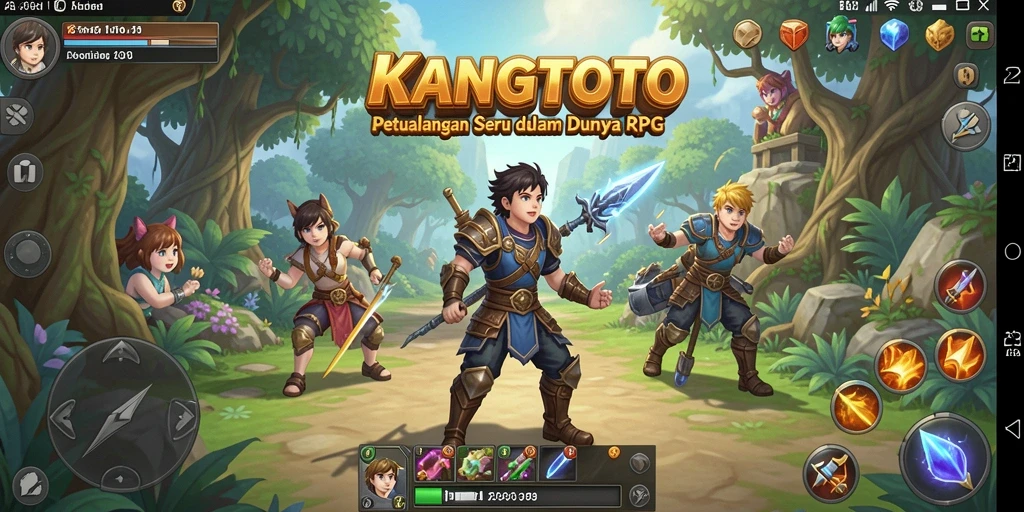 Screenshot gameplay KANGTOTO yang menampilkan pertarungan seru dan dunia luas.