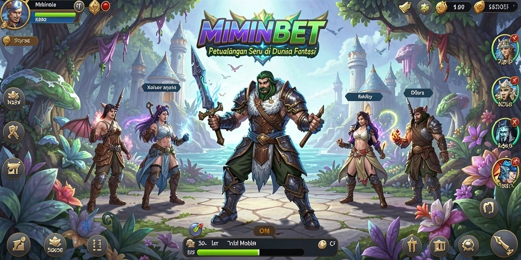 Tampilan screenshot gameplay petualangan MIMINBET dengan karakter dan latar belakang menakjubkan.