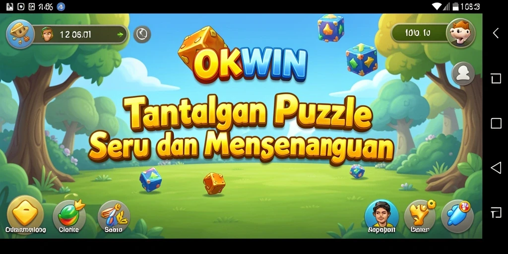 Tampilan gameplay menarik dari OKWIN dengan berbagai teka-teki seru dan menantang.