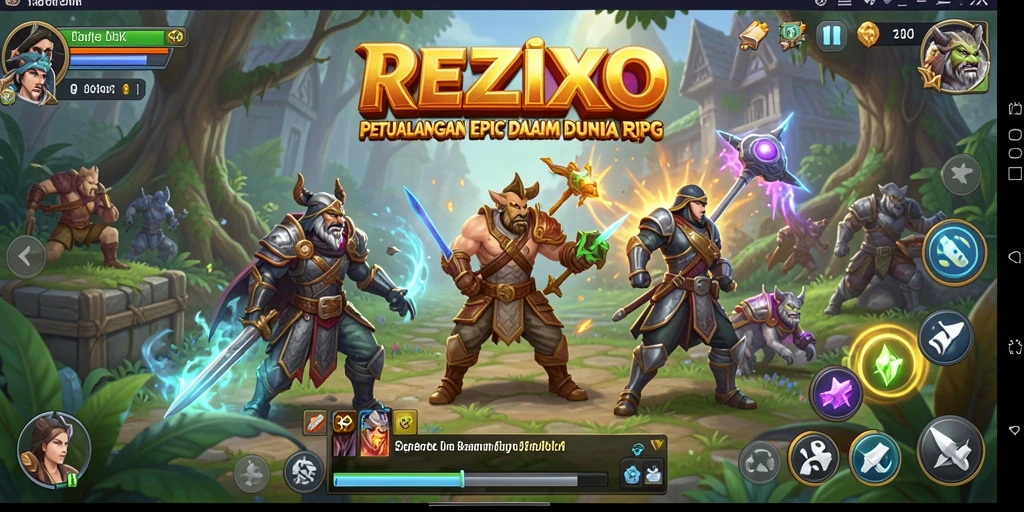 Tangkapan layar utama dari gameplay <strong>REZIXO</strong> menunjukkan aksi epik dalam pertarungan RPG.