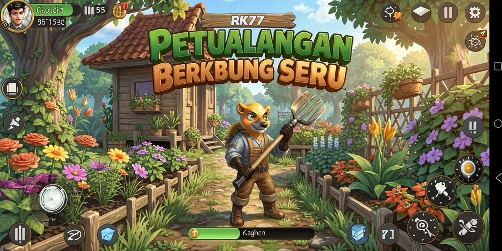 Screenshot dari RK77 menampilkan ladang yang subur dengan tanaman beragam.