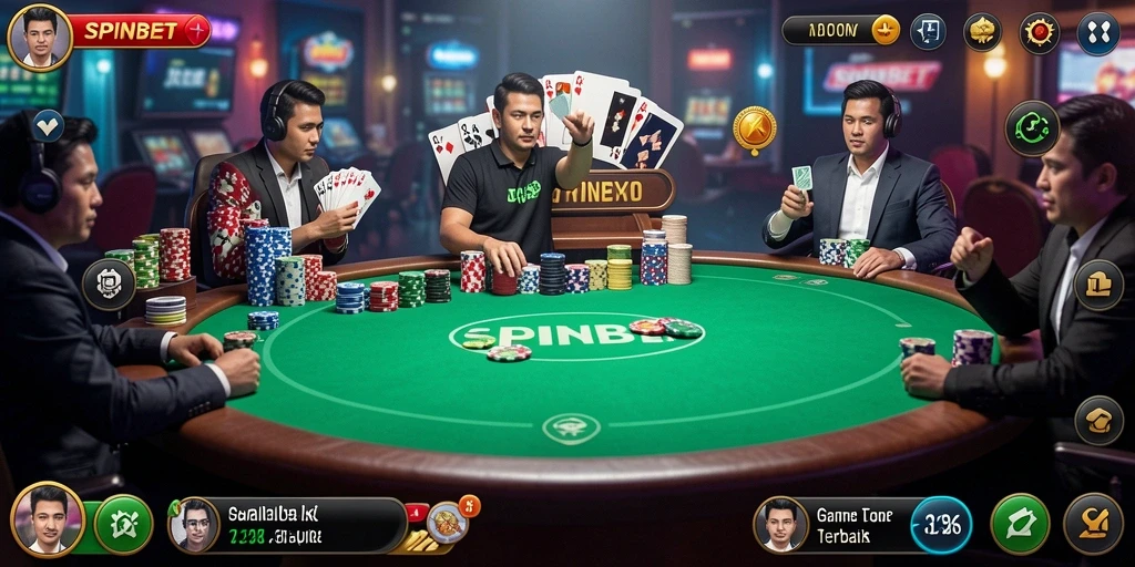 Screenshot gameplay SPINBET menunjukkan momen seru saat bermain poker.