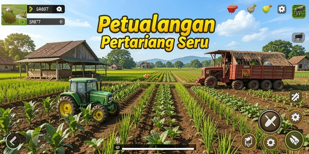 Tangkapan layar SR877 menampilkan lahan pertanian yang indah dan penuh warna.