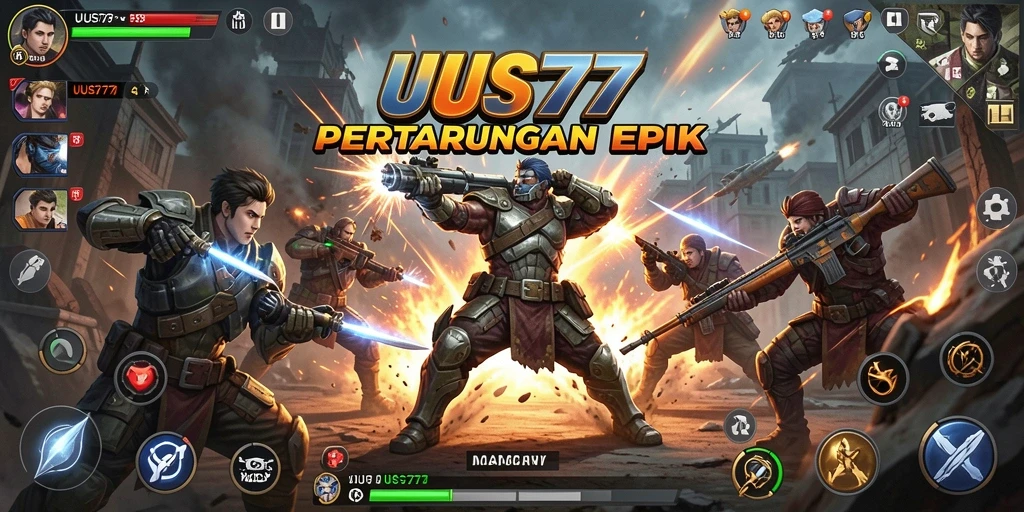 Tampilan gameplay UUS777 dengan pertarungan yang intens dan karakter beragam.