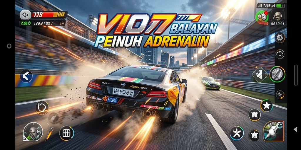 Tampilan gameplay balapan yang seru di VIO77 dengan mobil balap cepat.