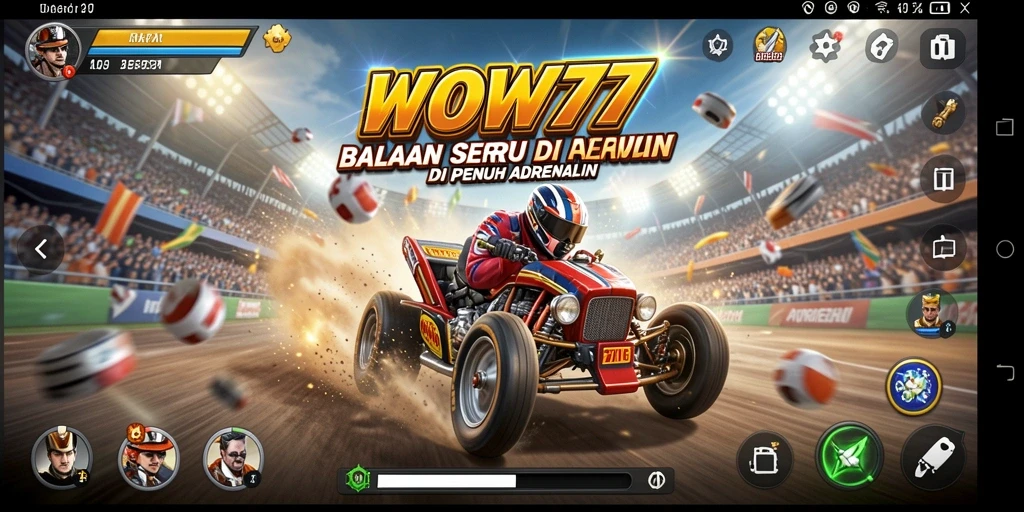 Tangkapan layar menunjukkan aksi balapan menegangkan di WOW77.